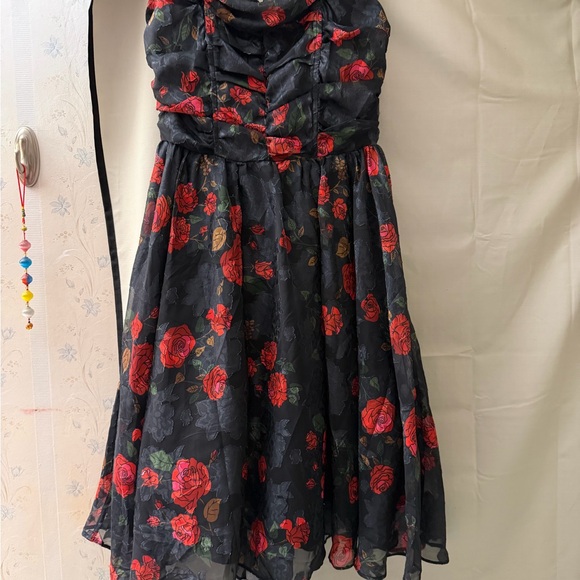 Unique Vintage Black and Red Floral High Low Dress - Picture 9 of 16